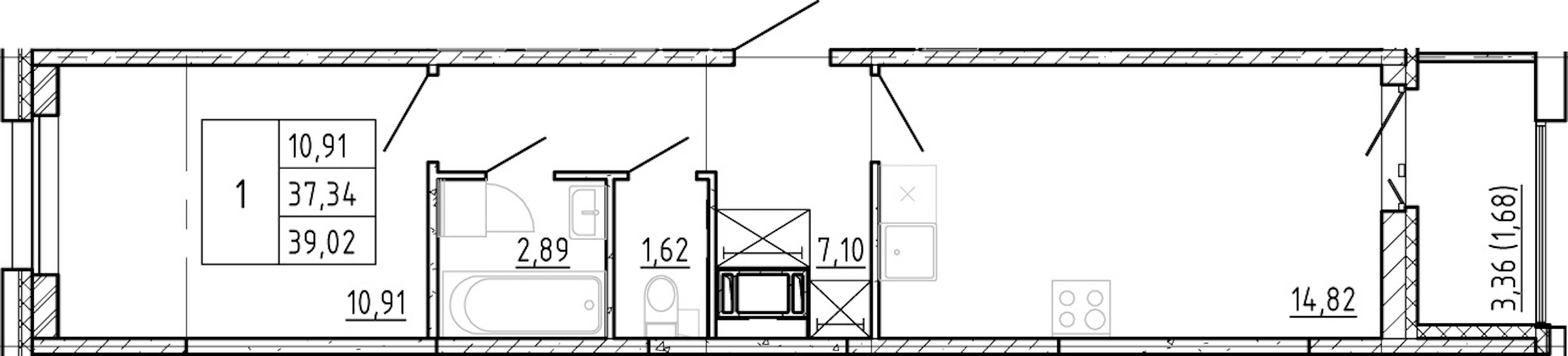 1-комнатная квартира 37.34 м², 3/12 эт., ЖК «Полис Новоселье»